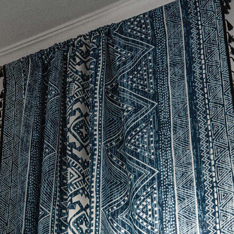 BowLift | Blue geometric pattern light-filtering curtain