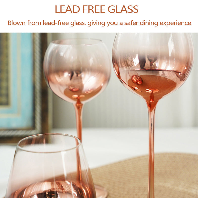BowLift | Rose Gold Wine Stemware Lead-Free Glass 470ml 330ml 600ml Premium Crystal Clear Glass