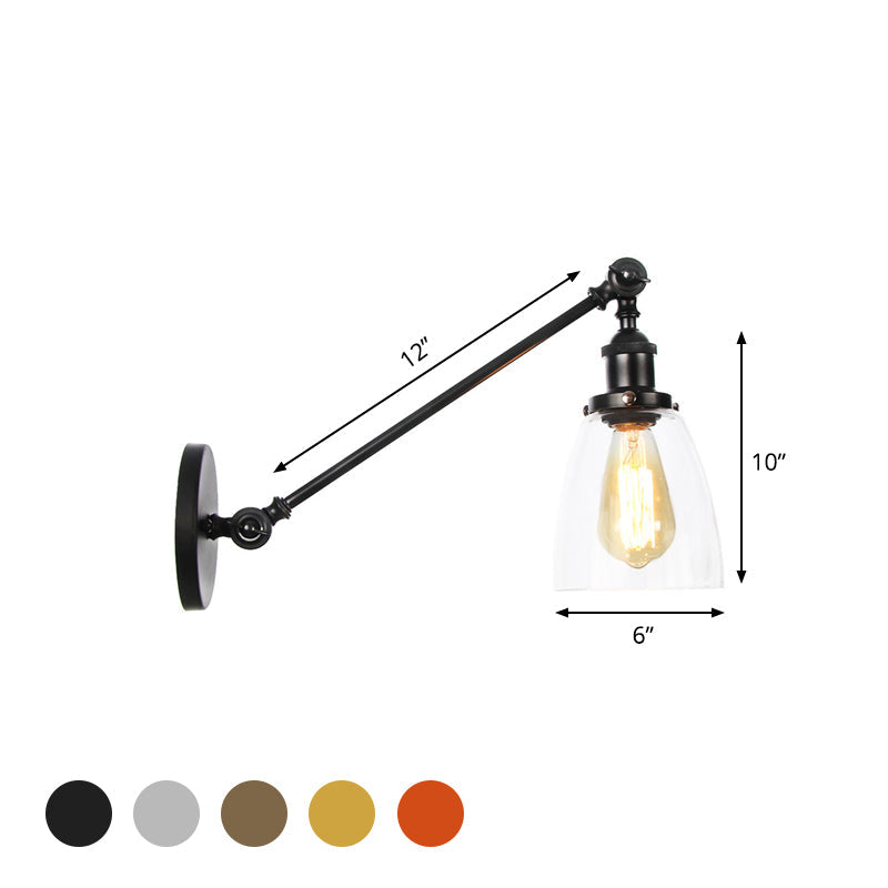 BowLift | Black/Bronze/Brass 1-light Wall Lamp Fixture Industrial Style Clear Glass Cone Light with Arm, 8"/12" L