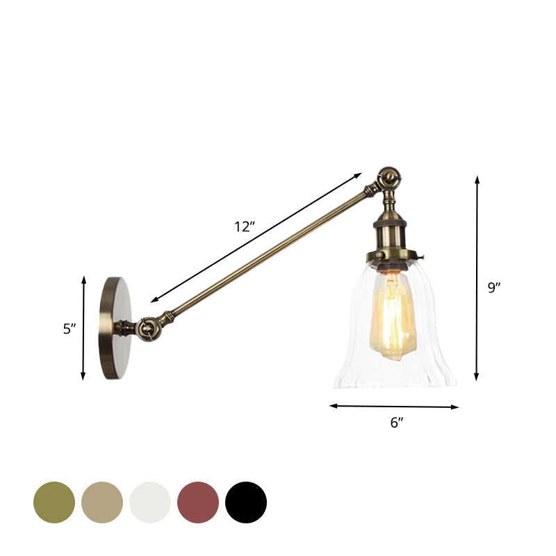 BowLift | Black/Bronze/Brass 1 Light Wall Lighting Unit Vintage Clear Glass Bell Wall Lamp with Arm, 8"/12" Long