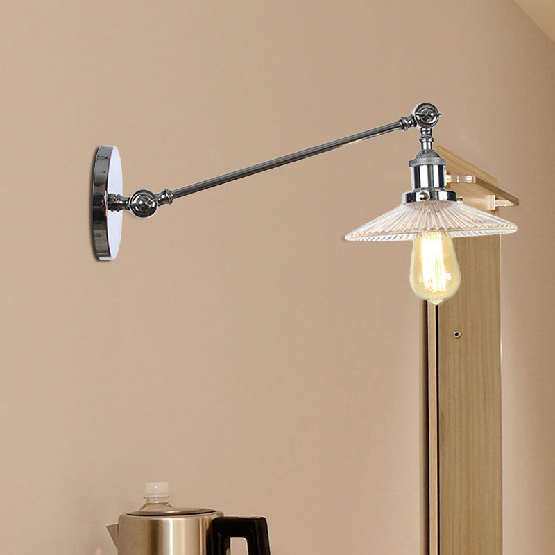 BowLift | Clear Ribbed Glass Bronze/Brass/Copper Wall Mounted Lamp Shade 1 Light Vintage Lighting Fixture, 8"/12" L Arm