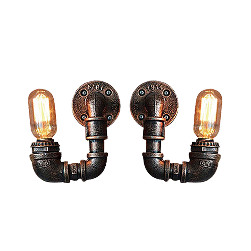 BowLift | 2-Light Double Curved Arm Wall Lamp Antiqued Black/Rust/Gold Finish Metal Wall Lamp for Restaurant