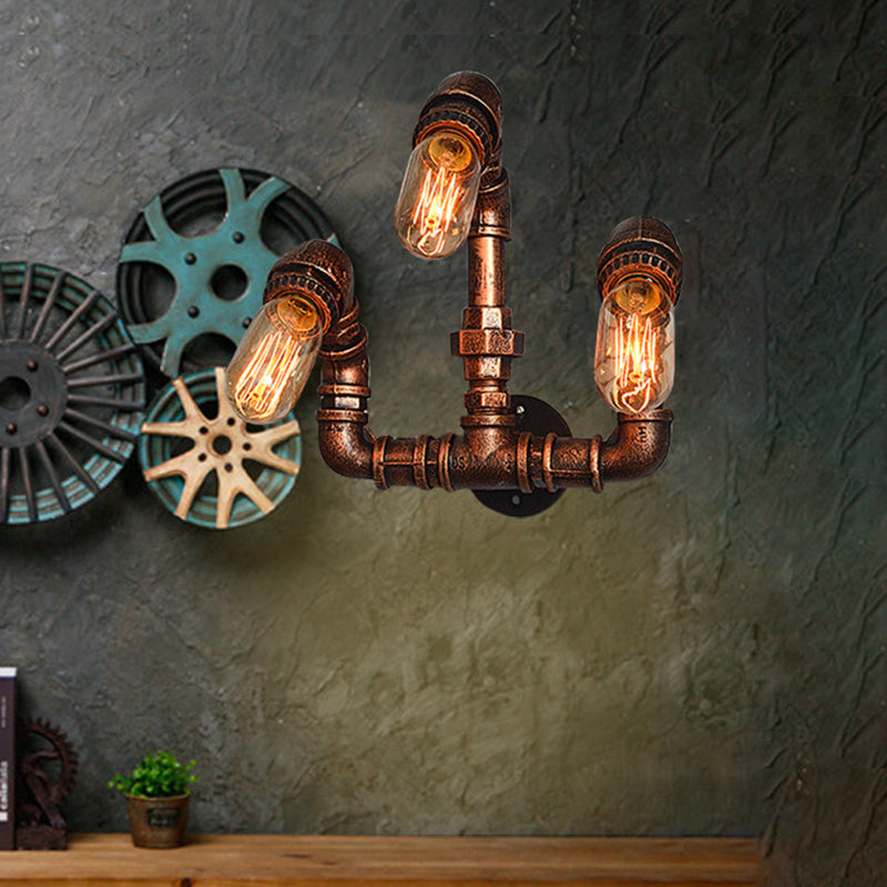 BowLift | 3 Bulb Wall Sconce Lighting Farmhouse Curved Arm Metal Wall Mounted Lamp in Rust for Bar