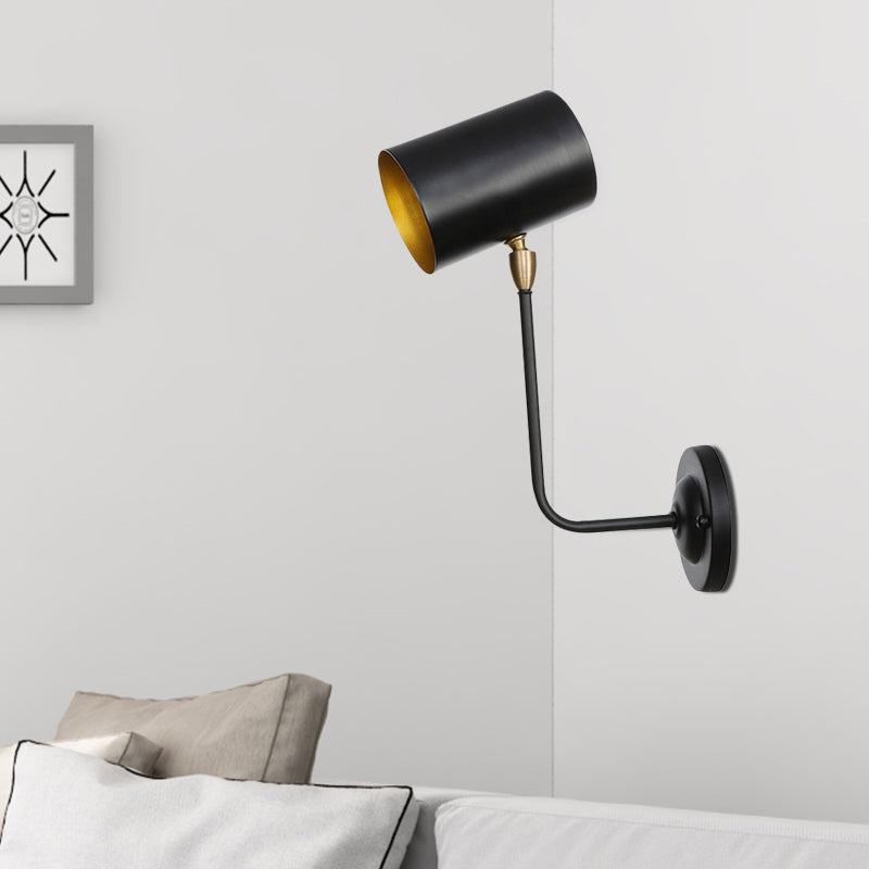 BowLift | Antiqued Right Angle Arm Wall Lamp 1 Lamp 6"/10" T Iron Wall Mounted Light in Black and Inner Gold with Cylindrical Shade