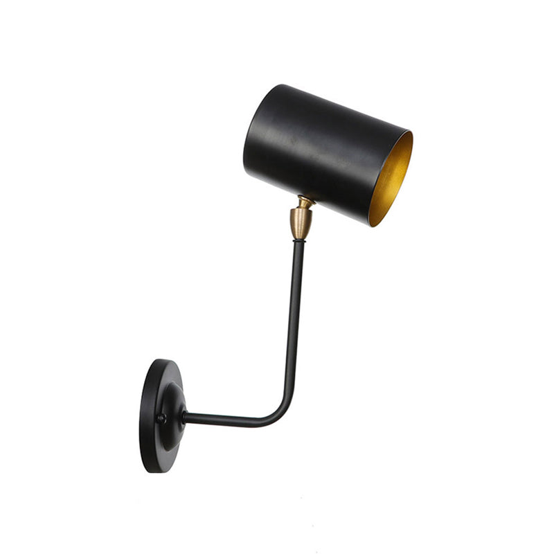 BowLift | Antiqued Right Angle Arm Wall Lamp 1 Lamp 6"/10" T Iron Wall Mounted Light in Black and Inner Gold with Cylindrical Shade