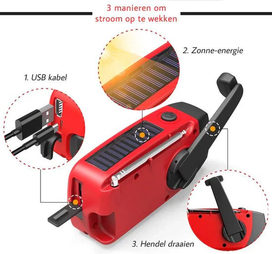 BowLift | Emergency Solar Radio with Crank – Portable Dynamo Radio with Power Bank & LED Flashlight