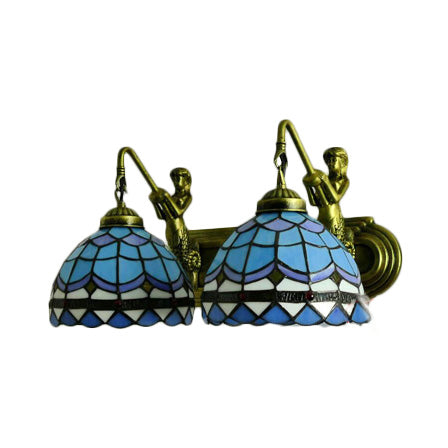 BowLift | Dome Wall Lamp Mediterranean Blue Glass 2 Heads 16"/18" Wide Antique Bronze Wall Mounted Lamp