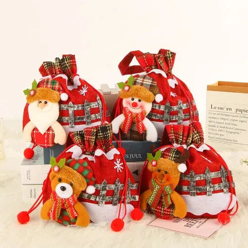 BowLift | Christmas Gift Bags | Reusable Fabric with Drawstring | Santa, Snowman & Reindeer Patterns | 2 Sizes