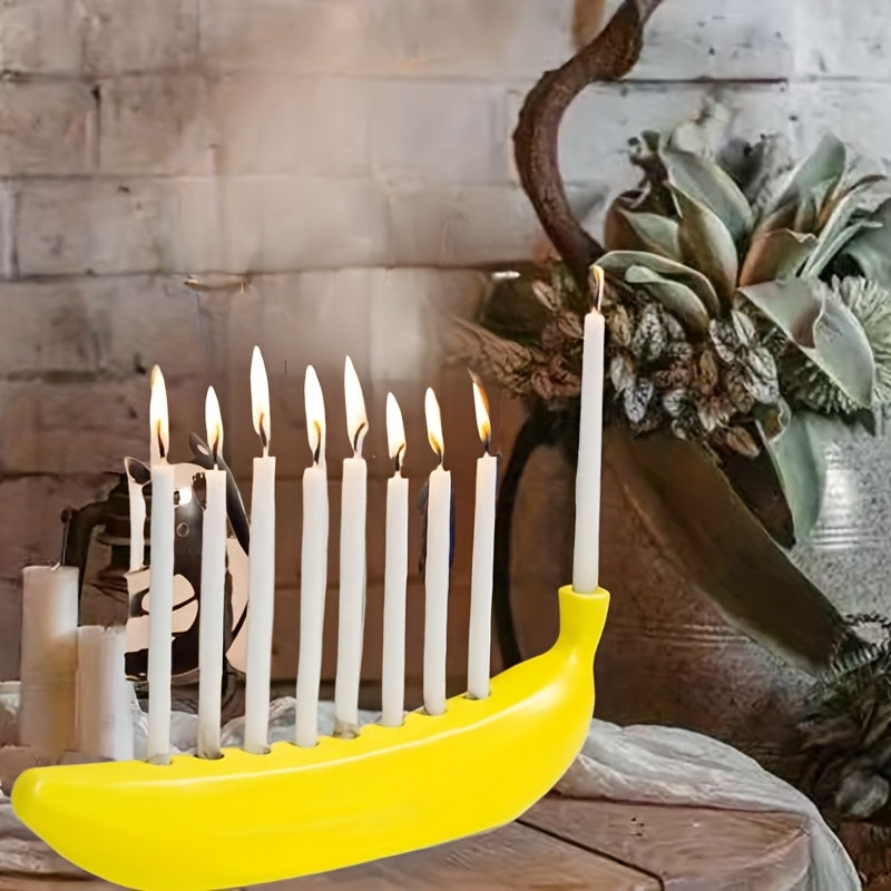 BowLift | Innovative Ceramic Banana Decorative Candlestick - Fun Candlestick for Hanukkah, Unique Banana Theme Candlestick for Enthusiasts, Parties, Home Lighting, Also Suitable for Christmas, Valentine's Day, Easter, Thanksgiving, Hanukkah Festival Gifts