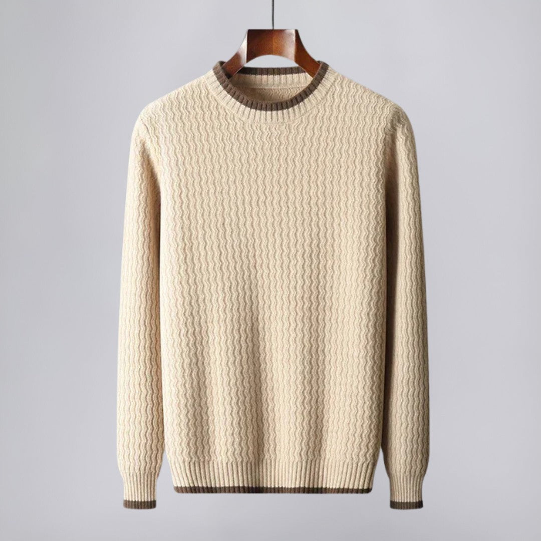 Merino Wool Pullover with Wave Texture