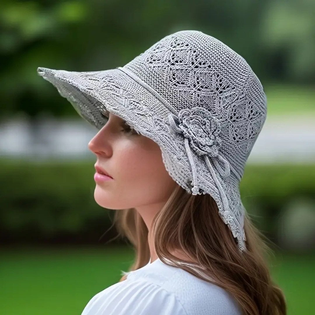 Brimora – Elegant Crochet Bucket Hat with Floral Detail