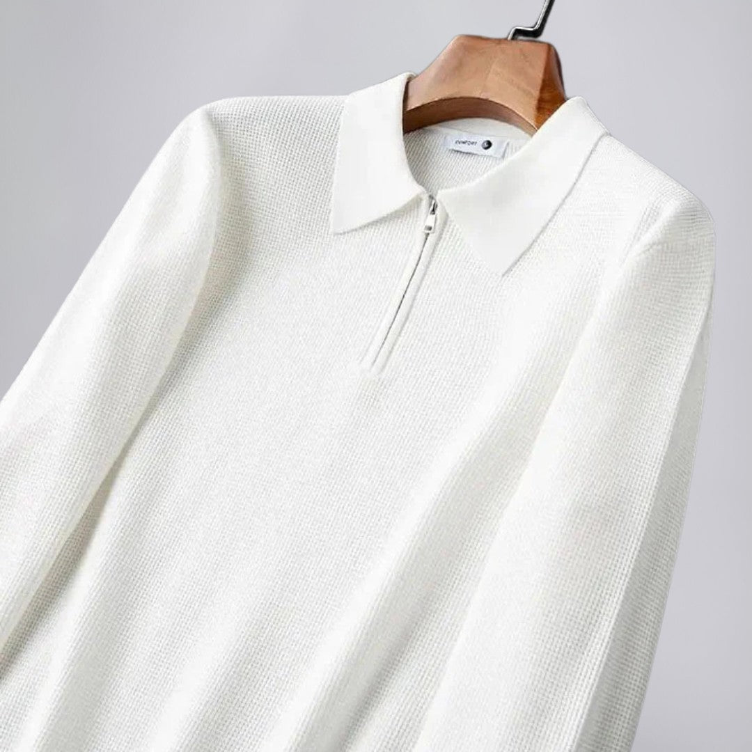 Waffle Knit Zip Polo Shirt