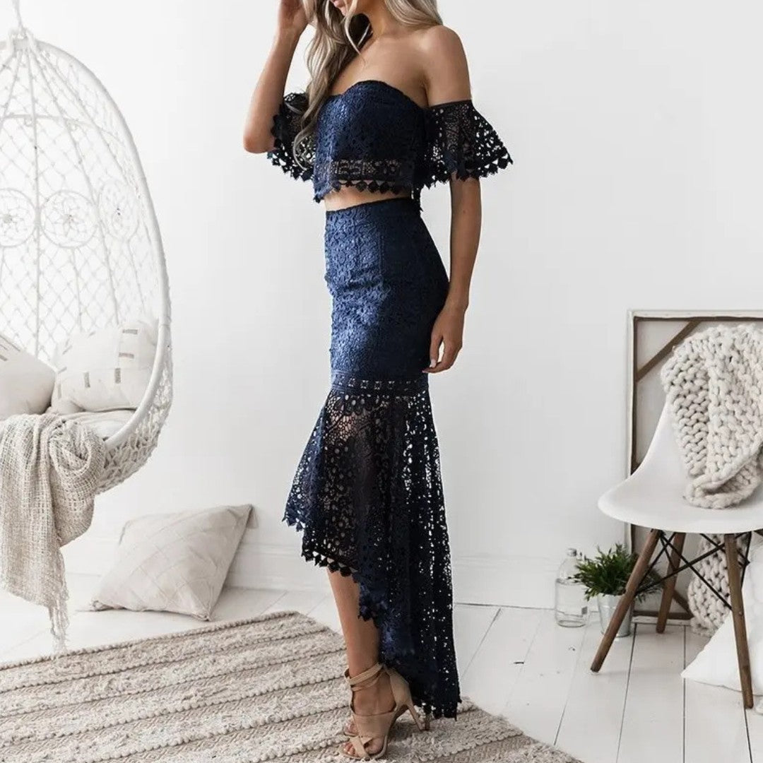 Lace Two-Piece Set with Off-Shoulder Top