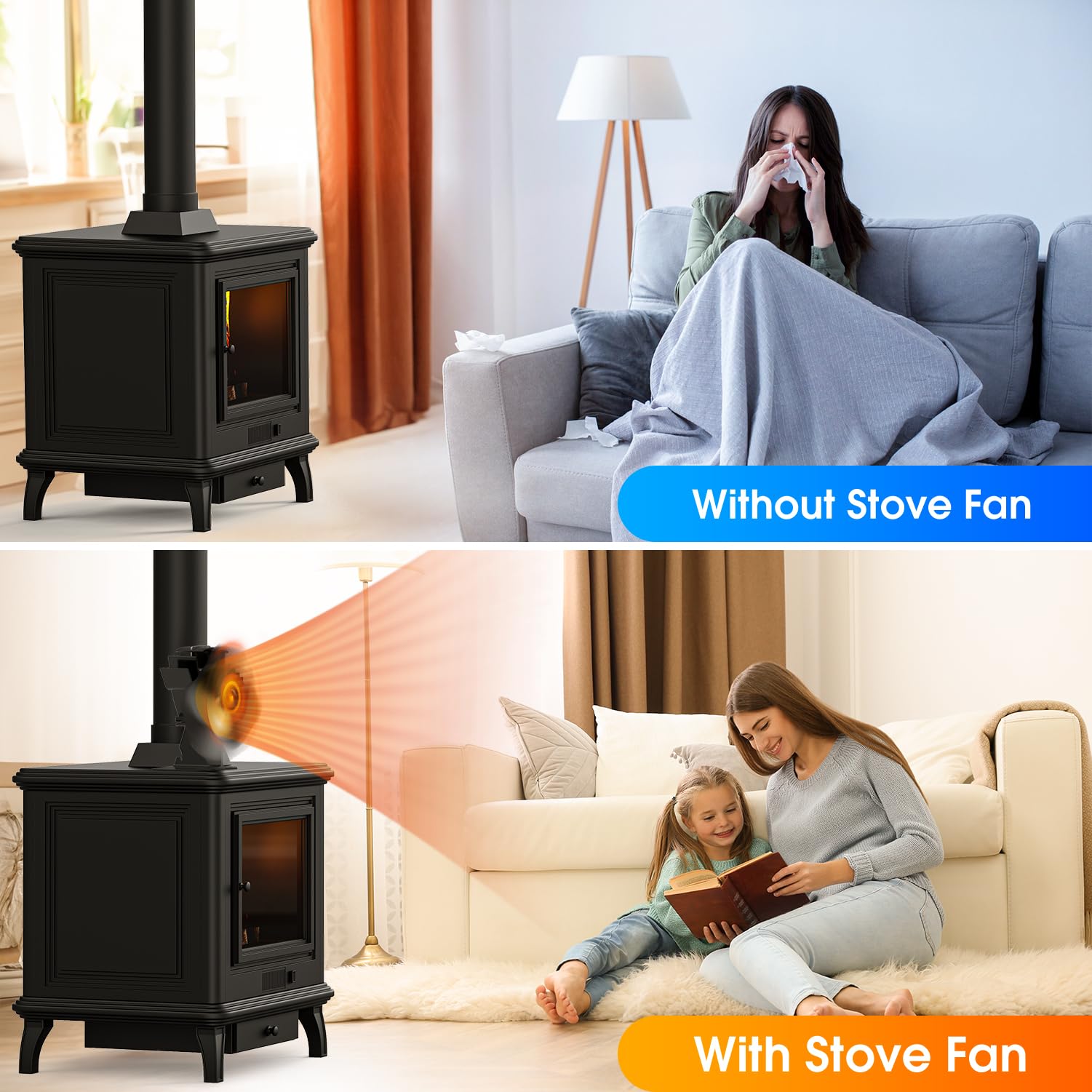 BowLift | 4-Blade Stove and Fireplace Fan for Wood/Fireplace
