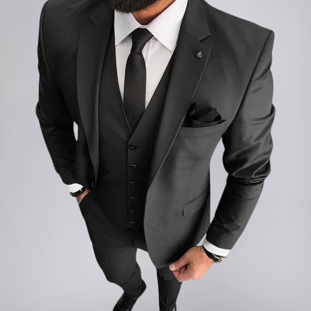 Three-Piece Slim Fit Suit with Blazer, Vest, and Trousers