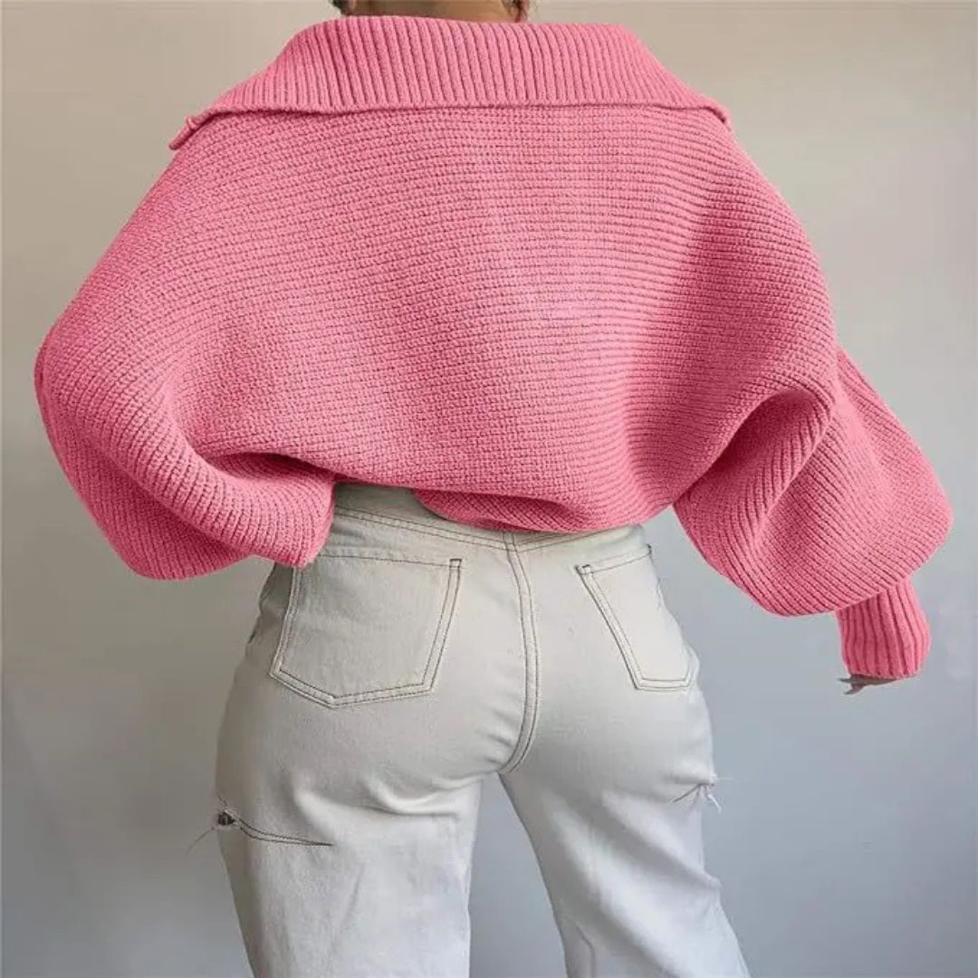 Ribbed V-Neck Sweater in Soft Stretch Knit