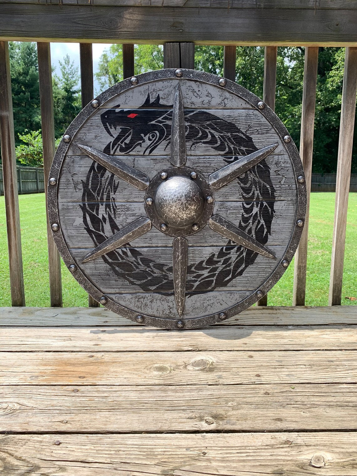 BowLift | Eivor Valhalla Raven Battle Damaged Viking Wooden Shield 30CM