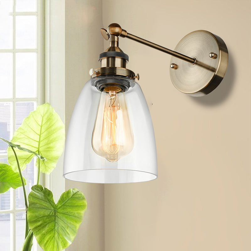 BowLift | Bronze/Brass/Copper One Light Wall Lamp Vintage Style Clear Glass Tapered Lighting Fixture for Living Room