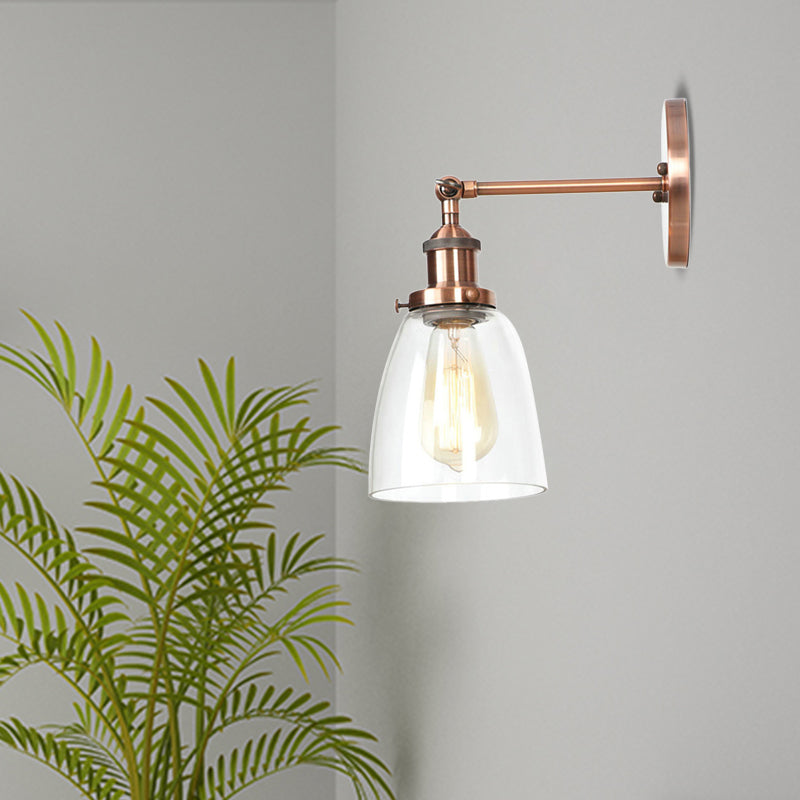 BowLift | Bronze/Brass/Copper One Light Wall Lamp Vintage Style Clear Glass Tapered Lighting Fixture for Living Room
