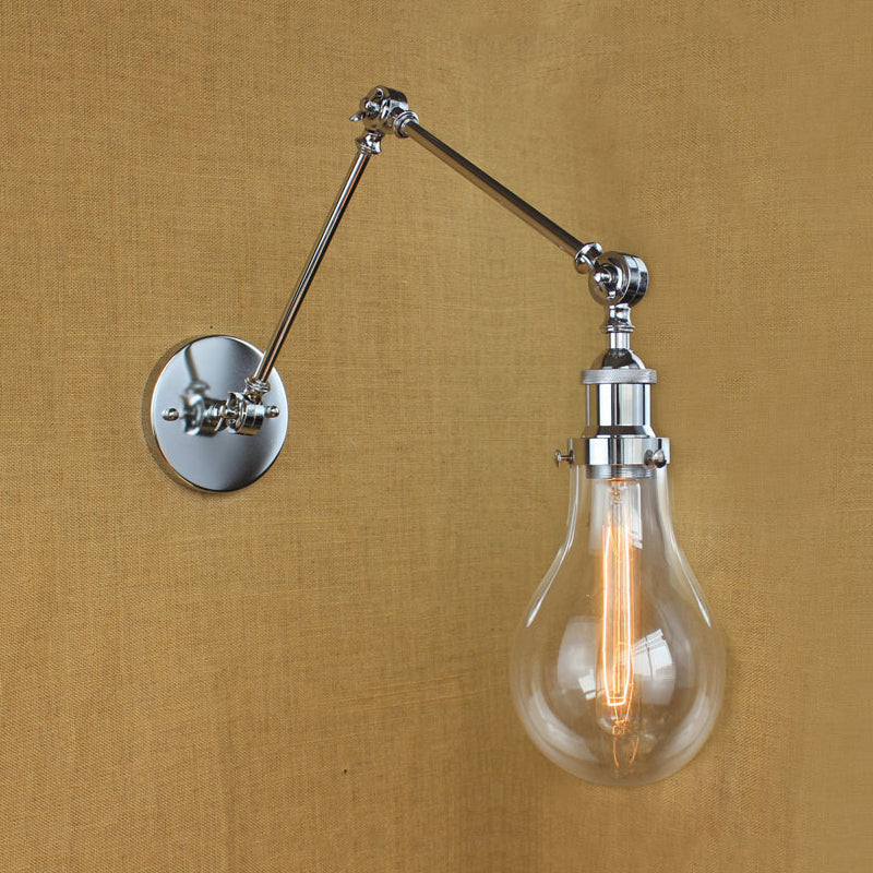 BowLift | Bulb Shade Clear Glass Wall Lighting Industrial Single Light Living Room Wall Lamp in Chrome