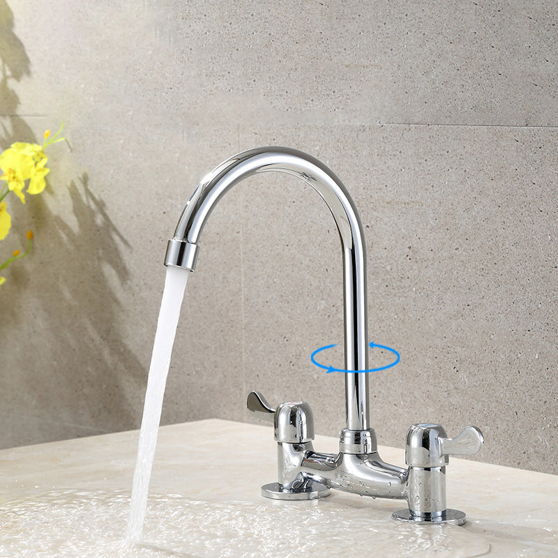 BowLift | Round 2-Handle Basin Mixer 2-Hole Center-Set Basin Mixer with Curved Spout
