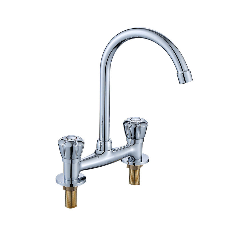 BowLift | Round 2-Handle Basin Mixer 2-Hole Center-Set Basin Mixer with Curved Spout
