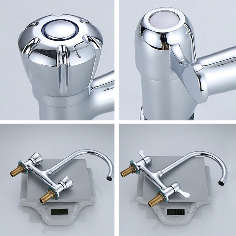 BowLift | Round 2-Handle Basin Mixer 2-Hole Center-Set Basin Mixer with Curved Spout
