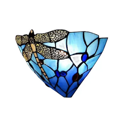BowLift | Wall lamp Bowl with dragonfly pattern stained glass 2 lights rustic wall mount light