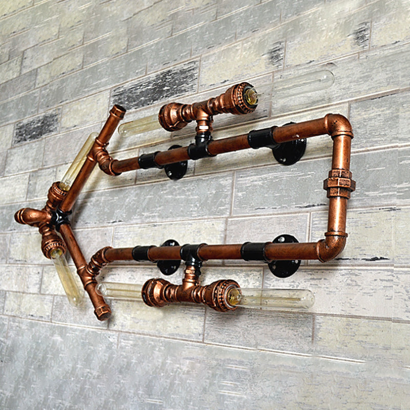 BowLift | 6 Bulb Arrow-Shaped Wall Lamp with Tube Retro Industrial Bronze Wrought Iron Wall Lamp for Bathroom