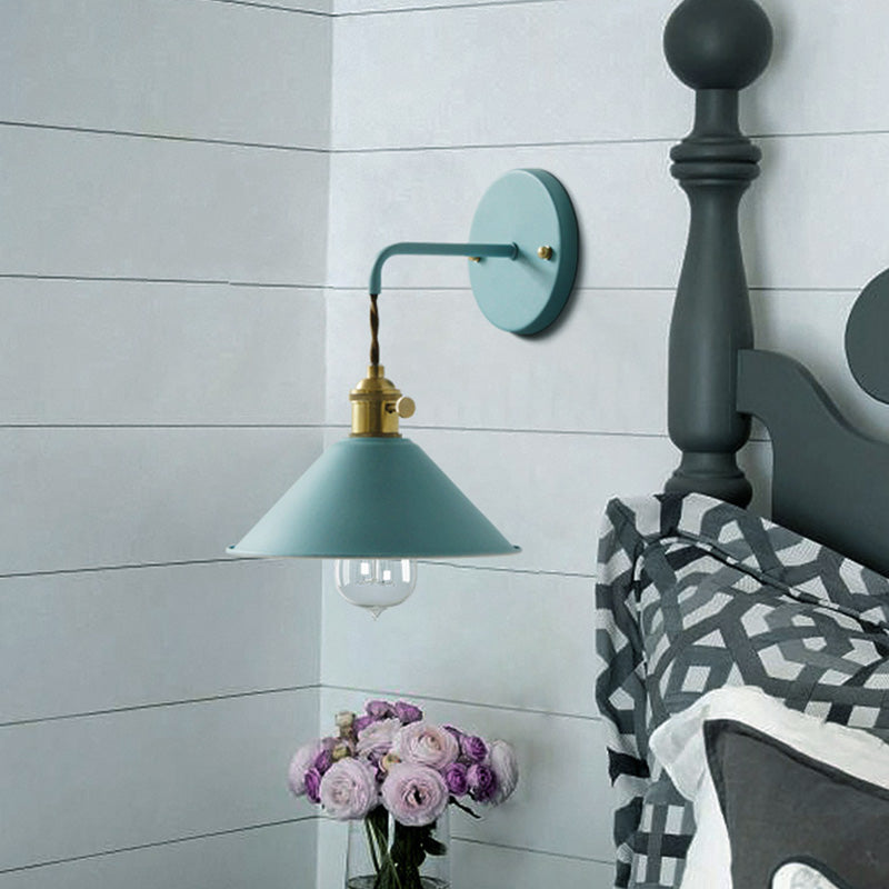 BowLift | Grey/Red conical wall lamp Vintage style metal 1 light bulb living room wall hanging lamp