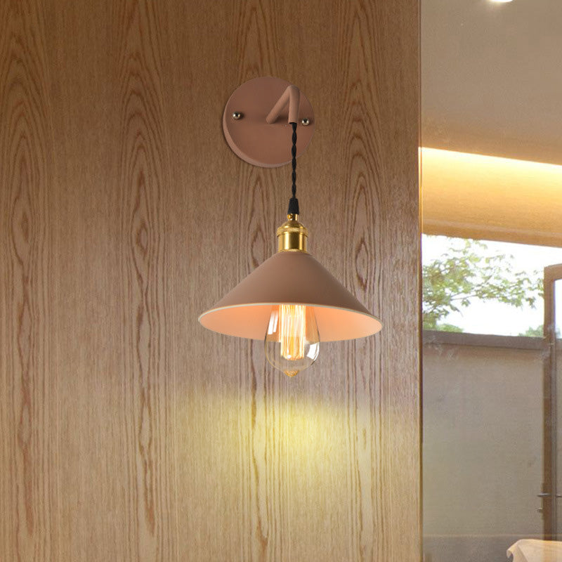 BowLift | Grey/Red conical wall lamp Vintage style metal 1 light bulb living room wall hanging lamp