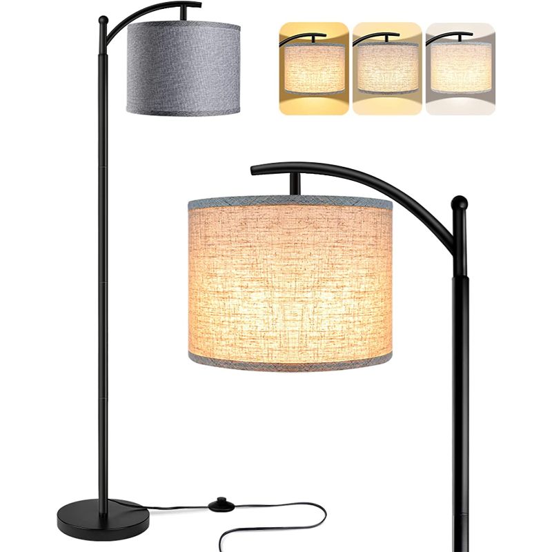 BowLift | Floor lamp with 3 color temperatures LED bulb, floor lamp high industrial floor lamp reading for bedroom, office, white lampshade included