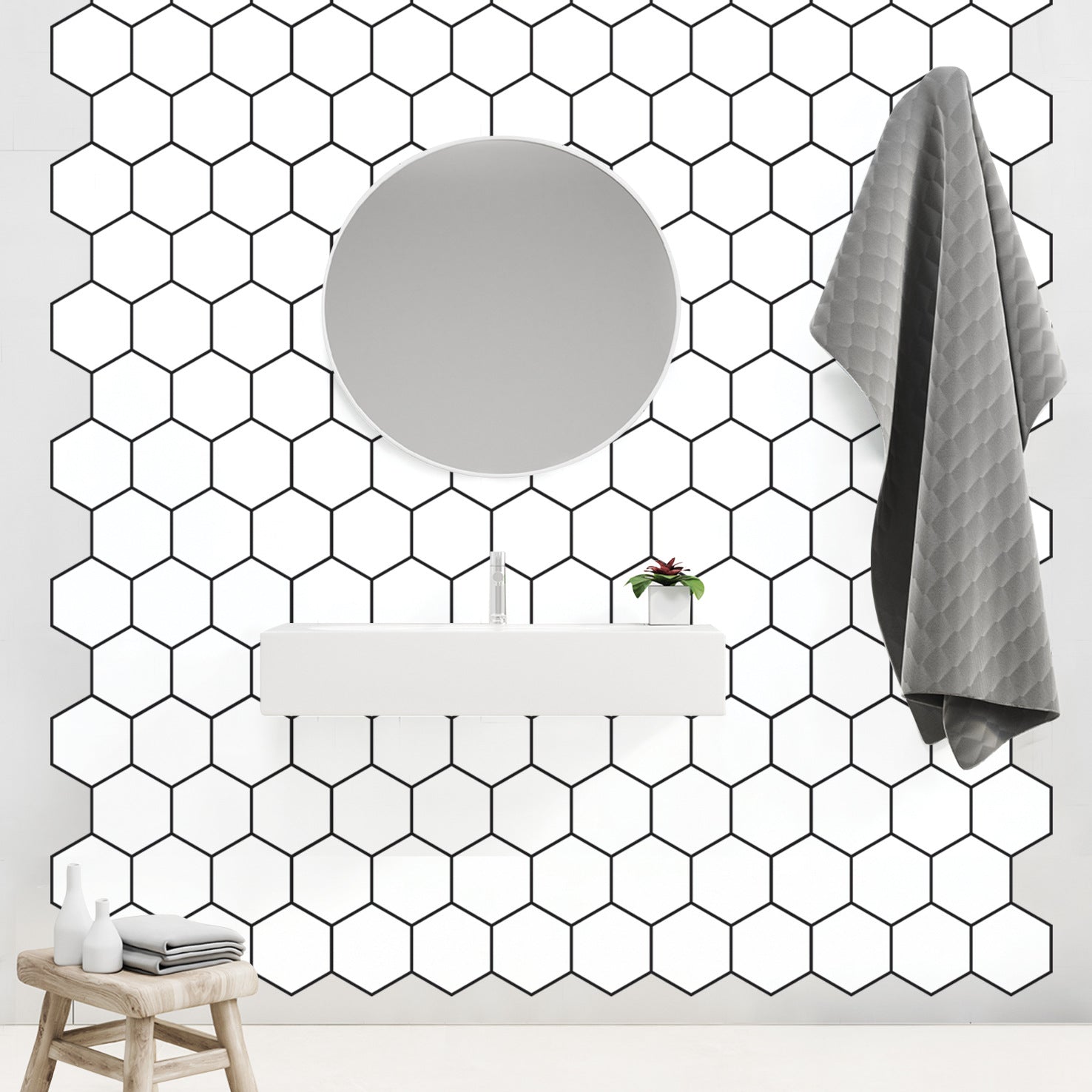 BowLift | Peel and Stick Hexagonal Tiles Waterproof Peel & Stick Tile for Shower 2-Pack