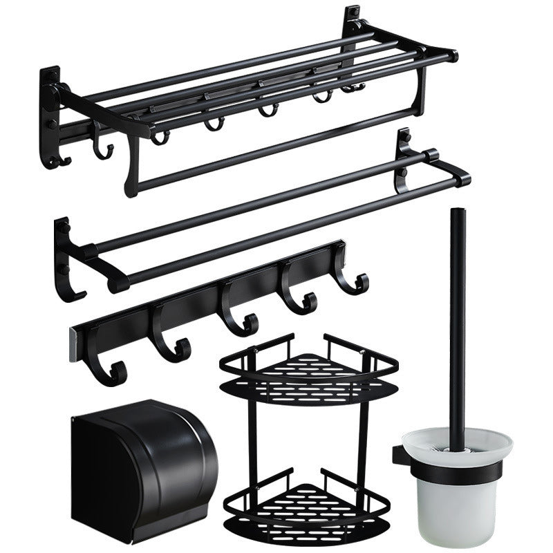 BowLift | 6-piece modern bathroom hardware set in matte black with bathroom shelf/towel holder & bathrobe hook