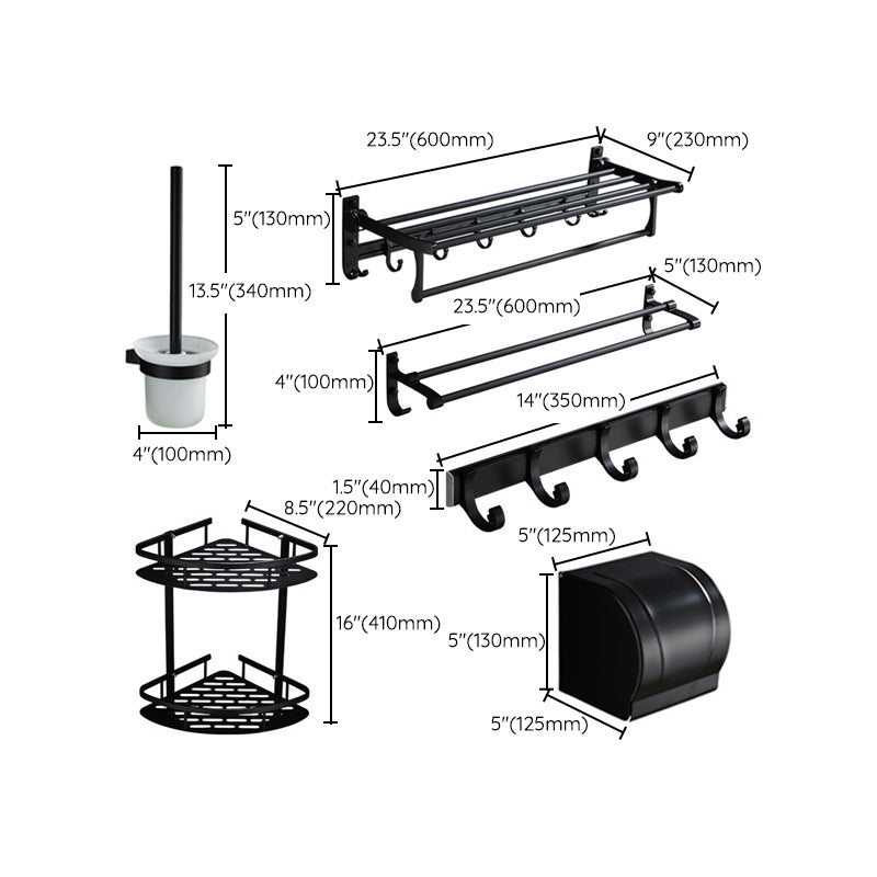 BowLift | 6-piece modern bathroom hardware set in matte black with bathroom shelf/towel holder & bathrobe hooks