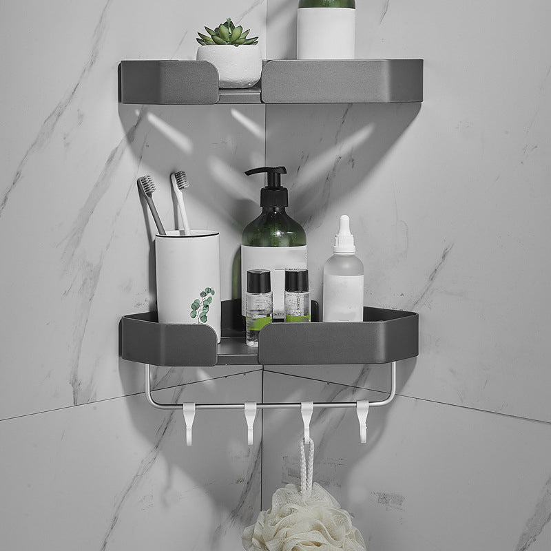 BowLift | 7-piece bathroom hardware set matte black/gray with bath shelf/towel holder/bath towel hooks