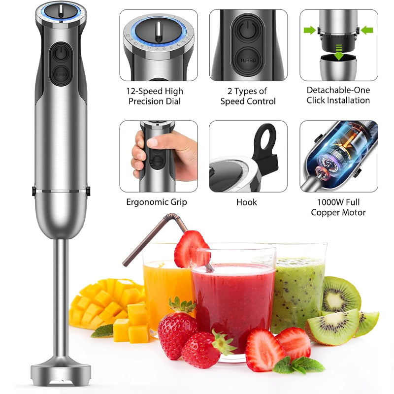 BowLift | 1000W Immersion Blender 12-Speed Turbo Stick Blender Stainless Steel Blade Hand Mixer
