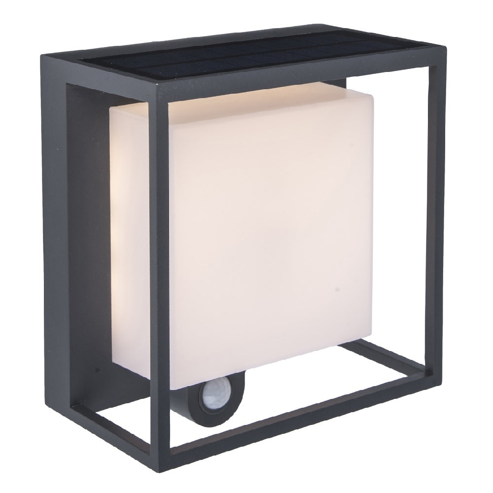 BowLift | Lutec 6934601118 Curtis LED Anthracite Solar Power Outdoor Modern Square Surface Mounted Wall Lamp with PIR