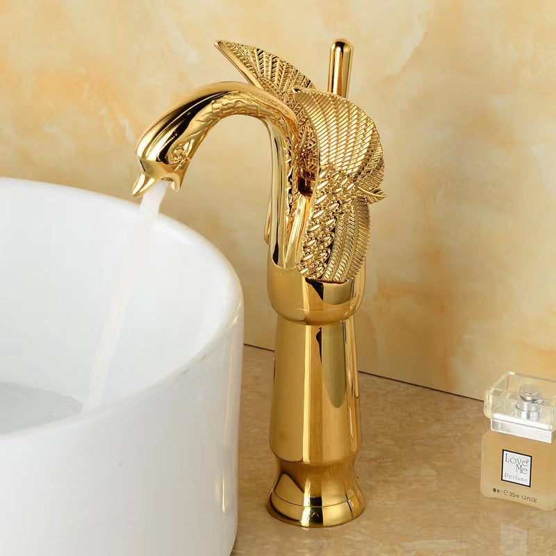 BowLift | Full brass bathroom sink faucet hot and cold water single lever sink faucet