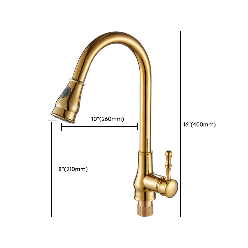 BowLift | Brushed Gold Kitchen Sink Faucet High Arc Swivel Spout with Pull-Down Spray Head
