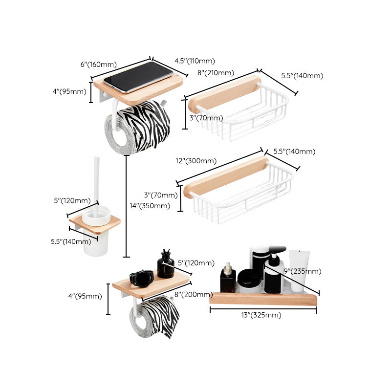 BowLift | White 7-piece bathroom accessory set wood and metal bath set