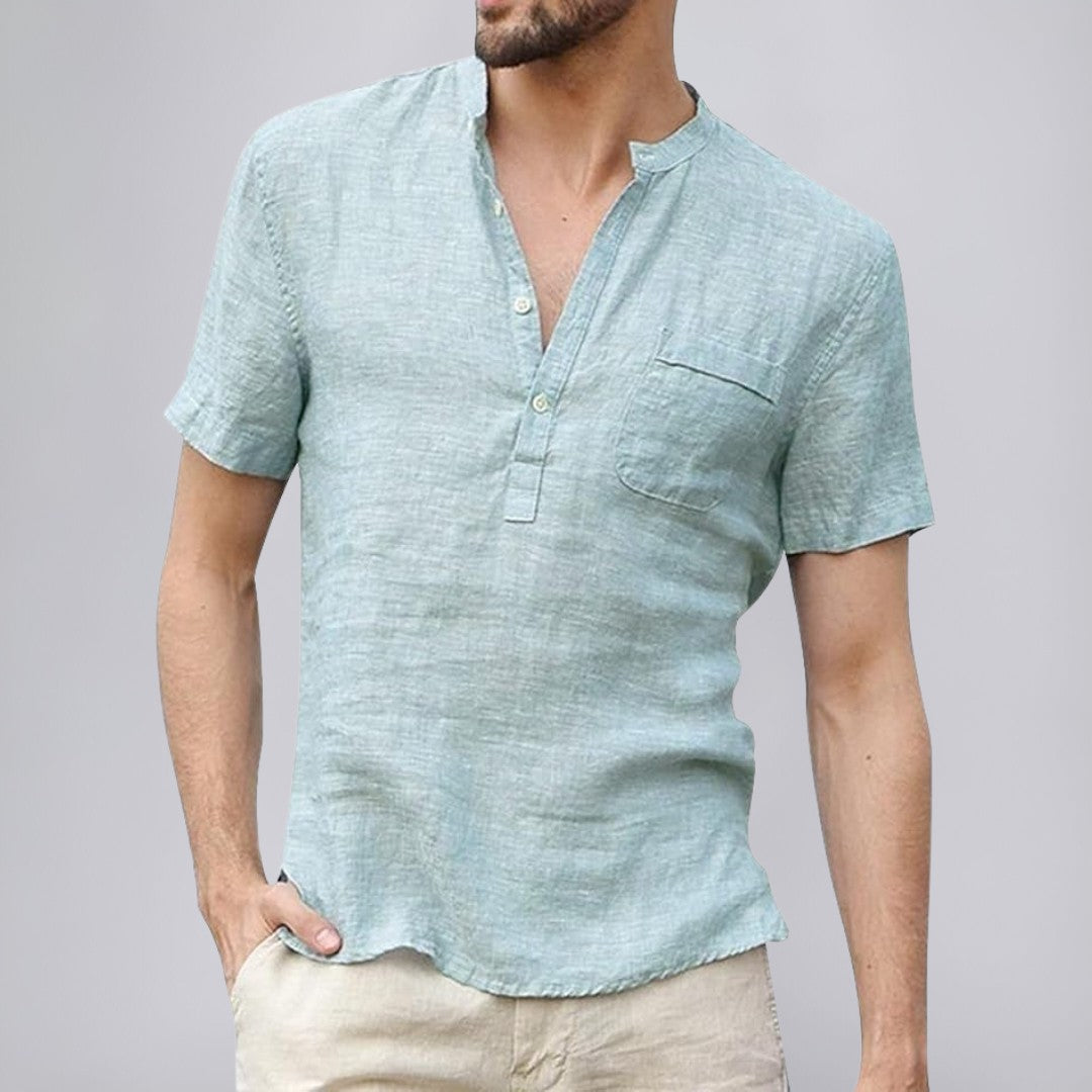 Linen Shirt with Mandarin Collar