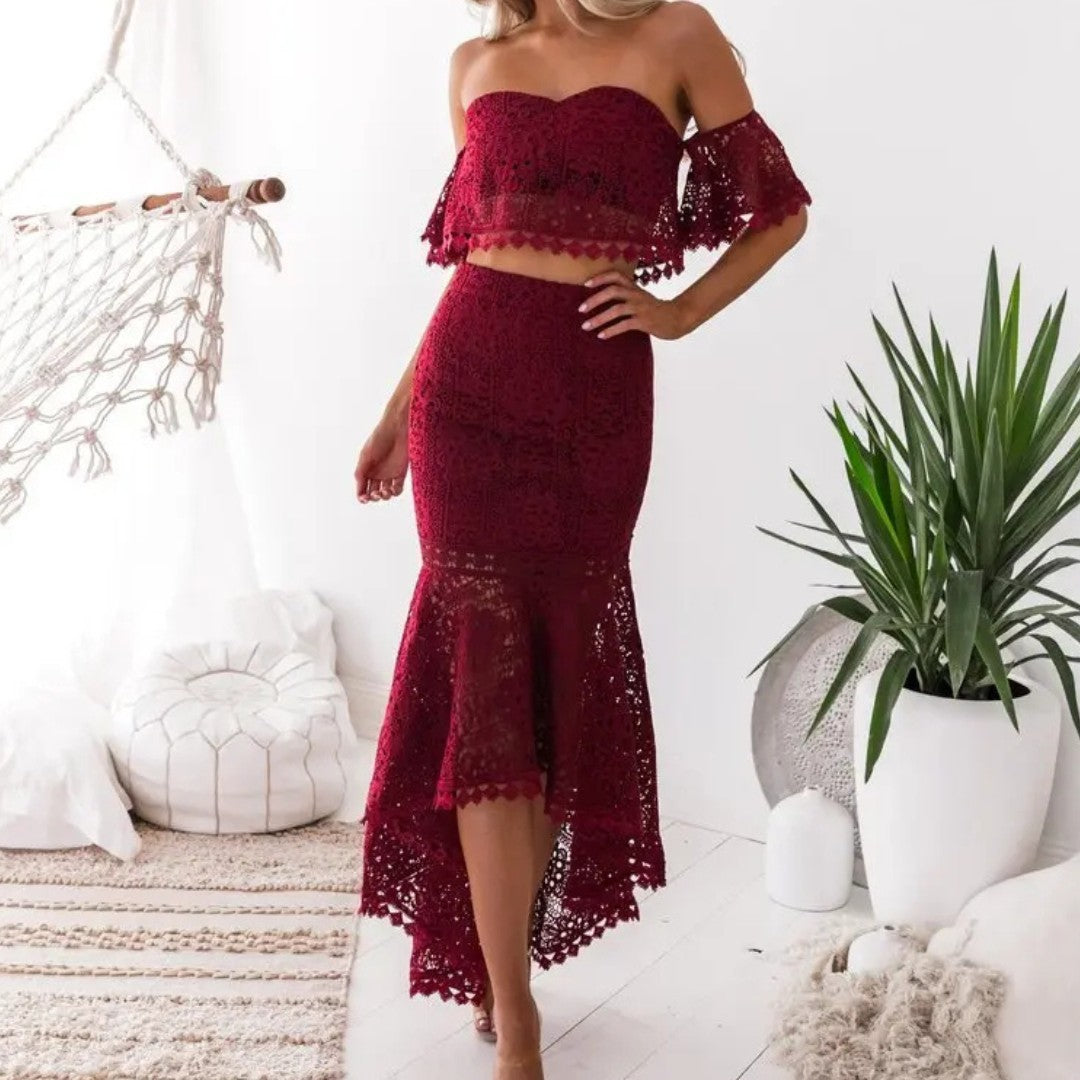 Lace Two-Piece Set with Off-Shoulder Top