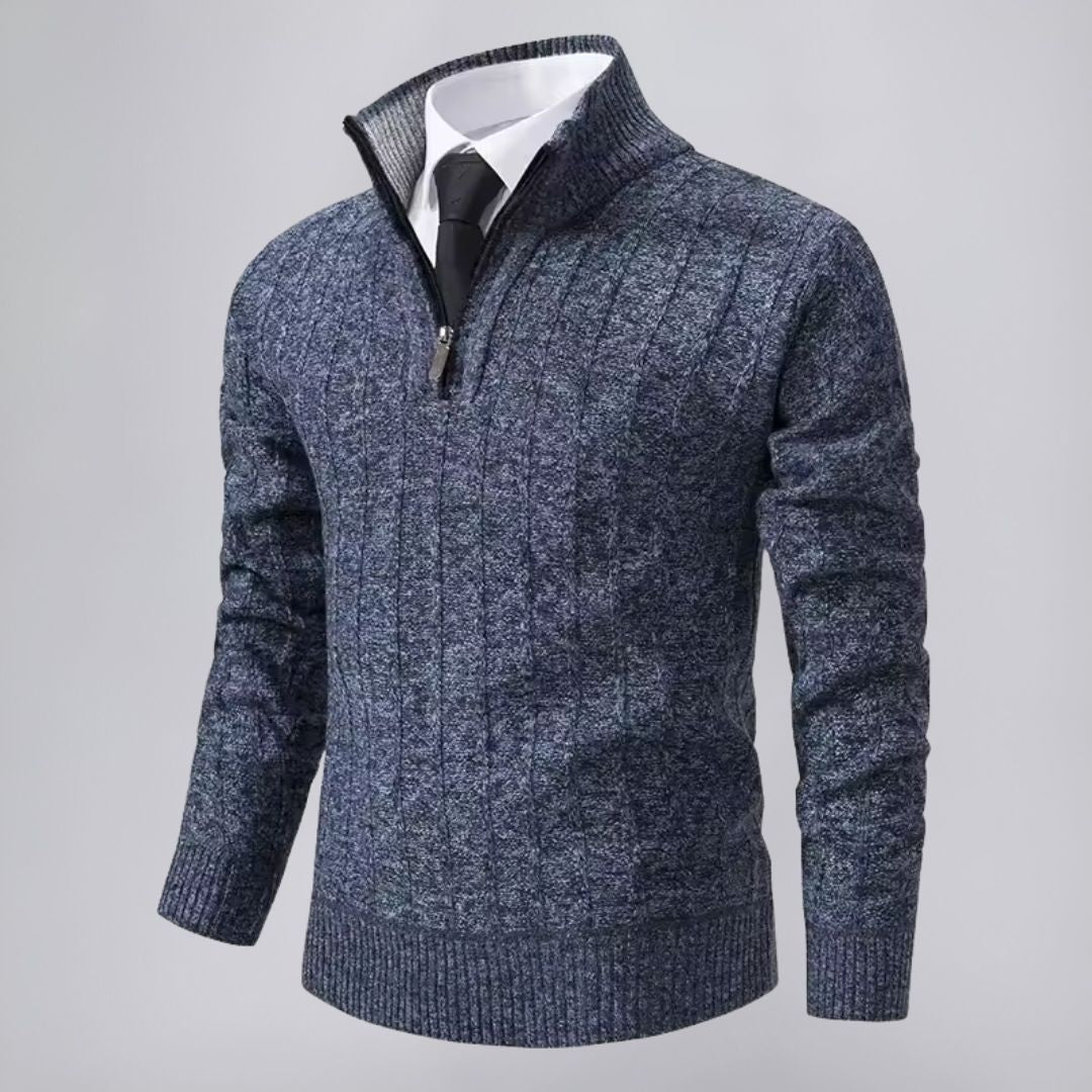 Quarter-Zip Sweater with Cable Knit Pattern and Mock Neck