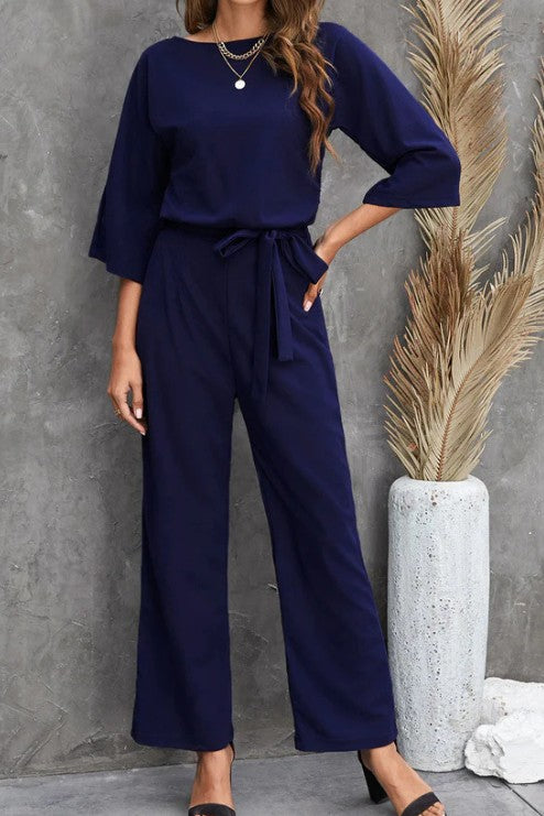 Wide Leg Jumpsuit with Belted Waist