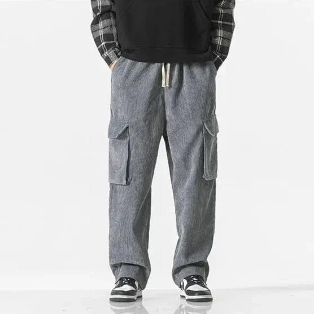 Corduroy Cargo Trousers with Drawstring Waist and Utility Pockets