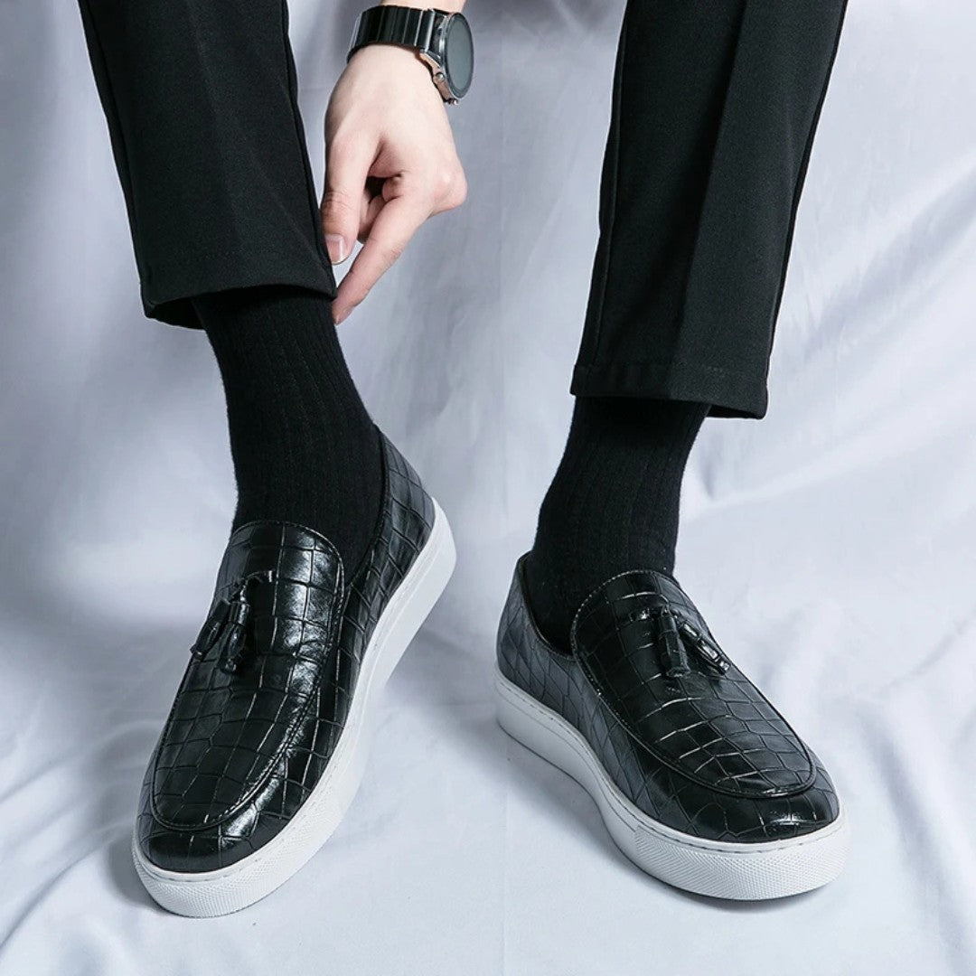 Slip-On Leather Loafers with Textured Finish