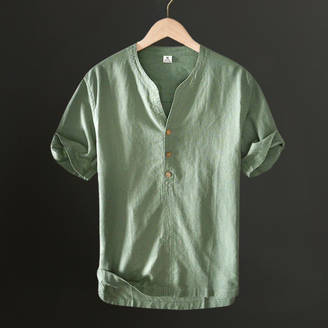 Lightweight Linen Shirt with V-Neck Detail