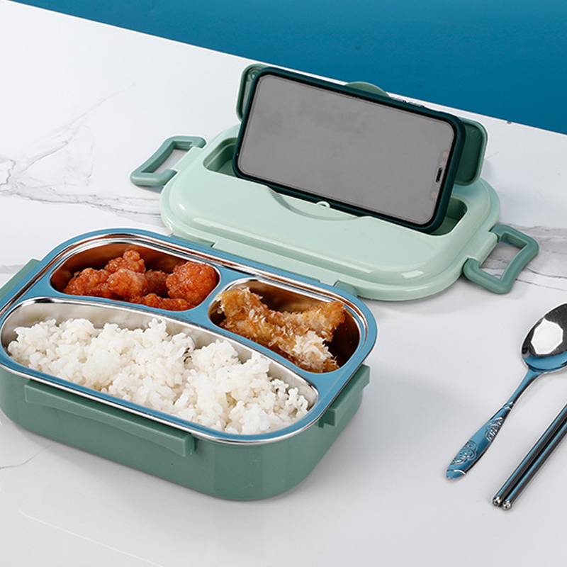 BowLift | Thermo-Lunchbox made of stainless steel – inside made of stainless steel – 3 or 4 compartments with soup bowl – wall clock