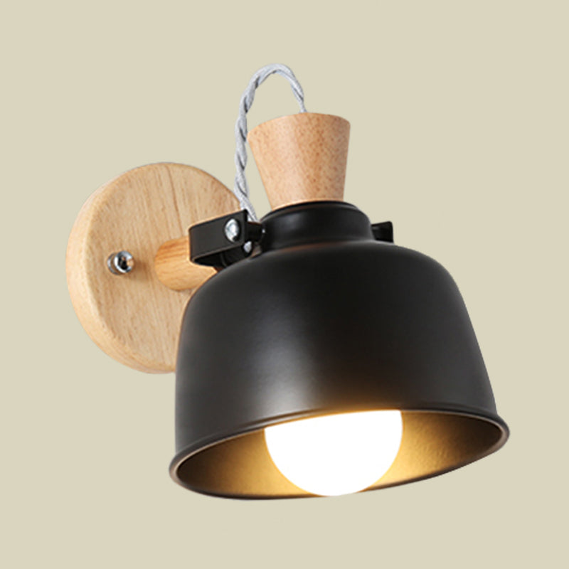 BowLift | Bowl Nightstand Wall Light Iron 1 Light Macaron Handle Wall Light Lamp in Gray/Black with Wood Top and Backplate